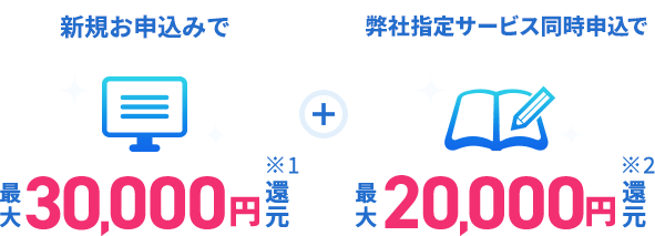 新規お申込みで最大30,000円還元 + 同時サービス加入で最大20,000円還元