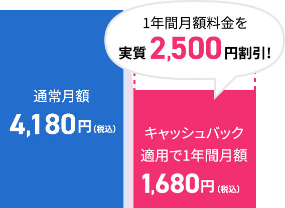 1年間月額料金を実質2,500円割引!